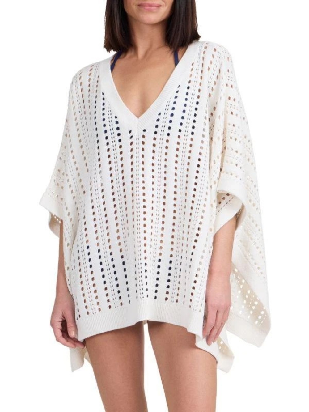New Bruno Magli Cotton-Cashmere Blend Open Knit Poncho - white